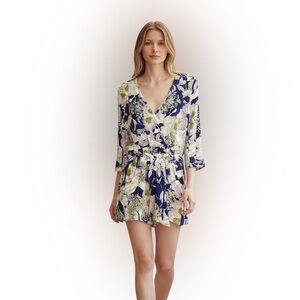 Yumi Kim Floral V-Neck Romper in Navy, Pink & Cream
